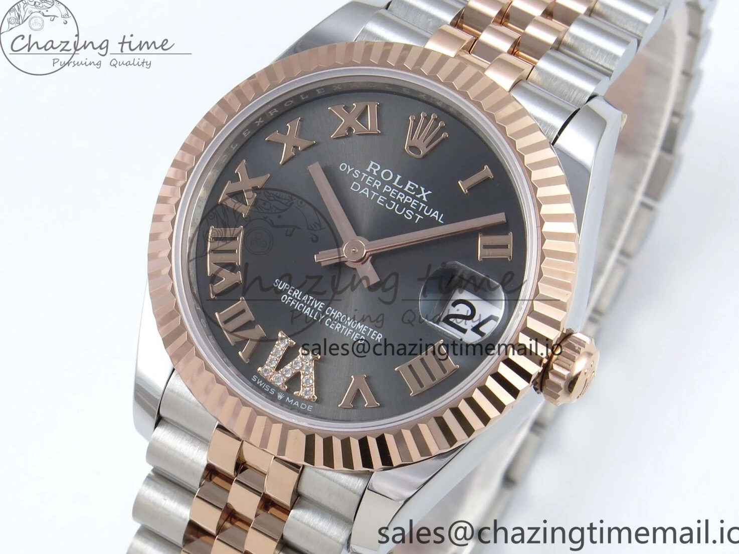 Best AAA Replica Sites Bracelet RG Dial Gray Jubilee 31 DateJust Steel 516 Roman ARF Edition SS Diamonds on 904L 1:1 278271 Best StreetReady ETA 0117